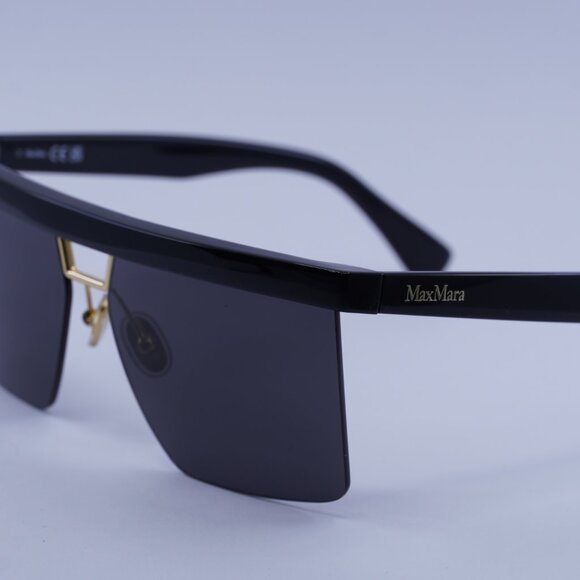Max Mara MM0072 01A Sunglasses Shiny Black Square Frame, Smoke Lenses main image 6